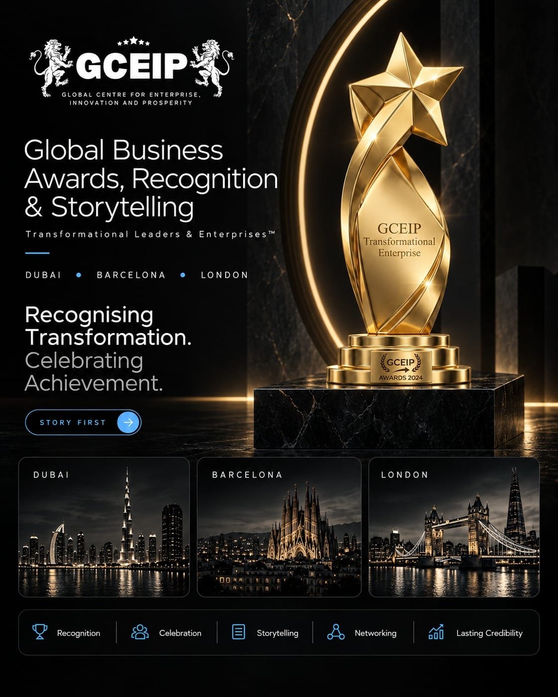 Explore Transformational Leaders and Enterprises: GCEIP, Global Business Awards, Recognition and Storytelling, in Dubai, Barcelona and London
