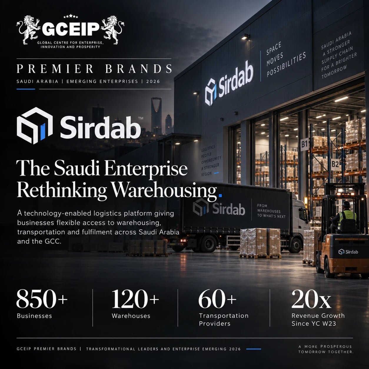 Sirdab warehouse and logistics network in a GCEIP Premier Brands Emerging Enterprises 2026 graphic